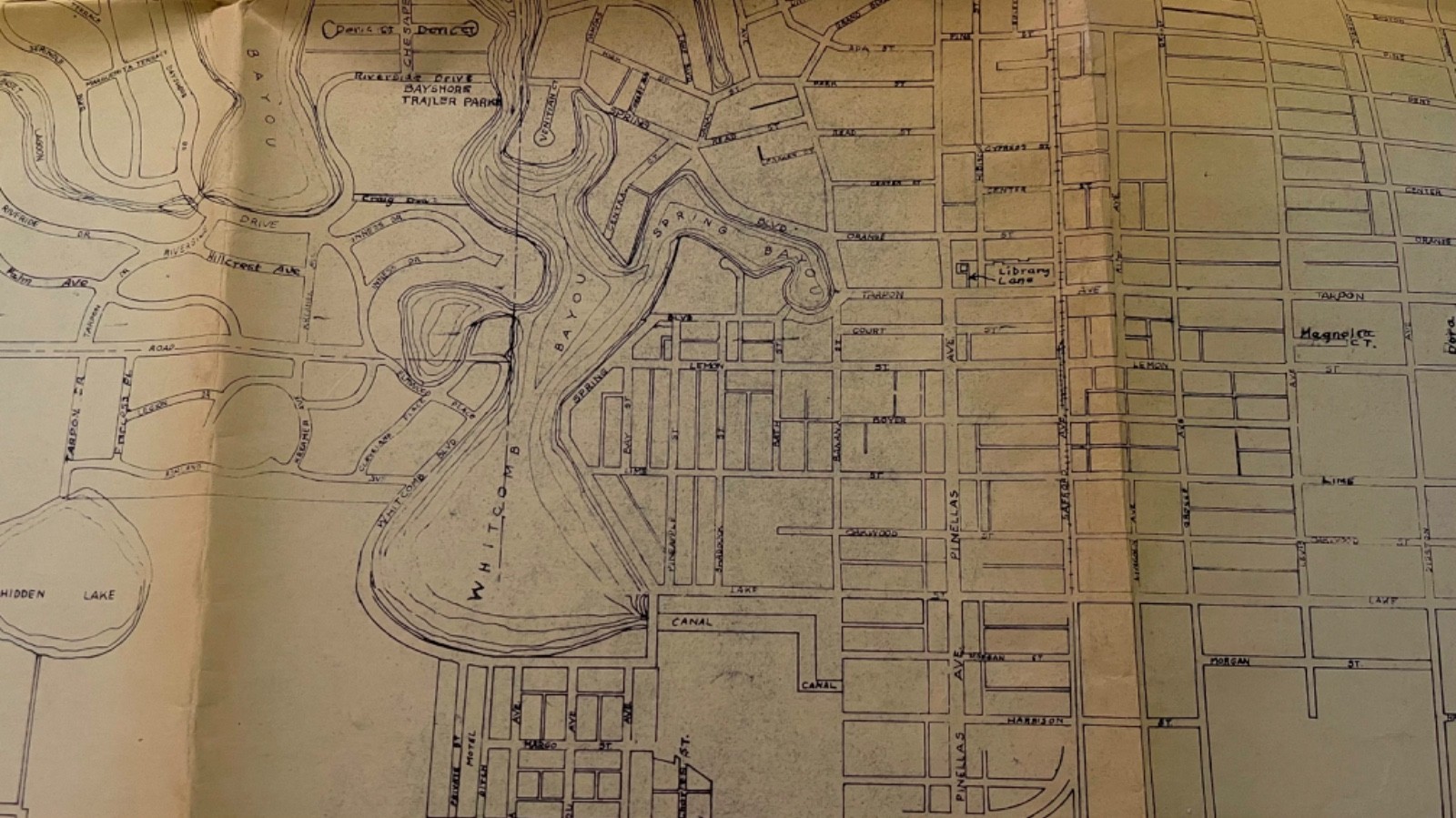 Rare VTG Hand Drawn & Printed 44x27 MAP Florida TARPON SPRINGS Nautical Decor