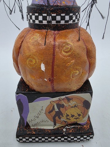 Vintage CJF Halloween Witch Pumpkin Pedestal Statue Figure 14" Folk Art Decor - Picture 6 of 11