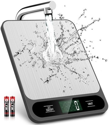 Digital Kitchen Scale 10kg/22lb, Grams/Ounces, Tare, LCD, Stainless Steel