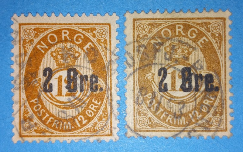 + 1888 Norway Skandinavian Surcharged 2o on 12o Post Horn #48,48a. Lot Used