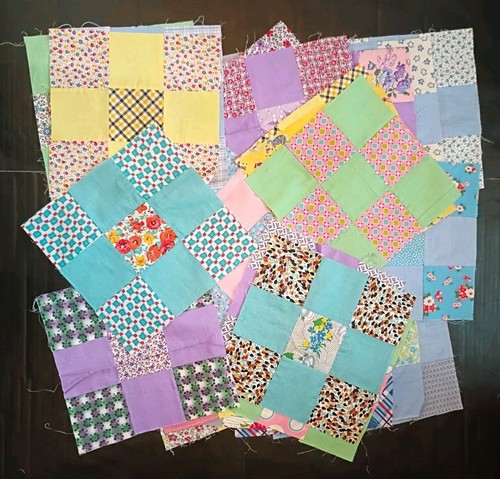 32 Vintage Machine Pieced 9 Patch Quilt Blocks 10.75" x 10.75"