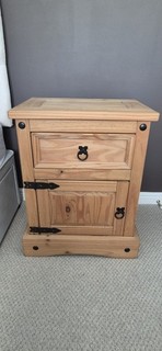 Pine Bedside Cabinet With Cupboard And Single Drawer