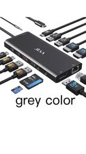 （38A）grey Only 14-in-1 Hub Dual Monitor HDMI 4K, DP, RJ45, 4USB, 2USB-C, 100W PD