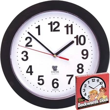 Loftus Black Backwards Wall Clock, Runs Counterclockwise and One Size, 