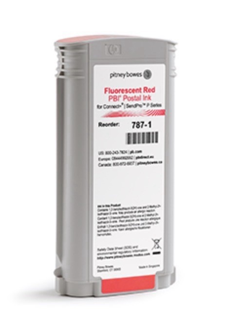 Genuine Pitney Bowes 787-1 Fluorescent Red Ink Cartridge, 138ml