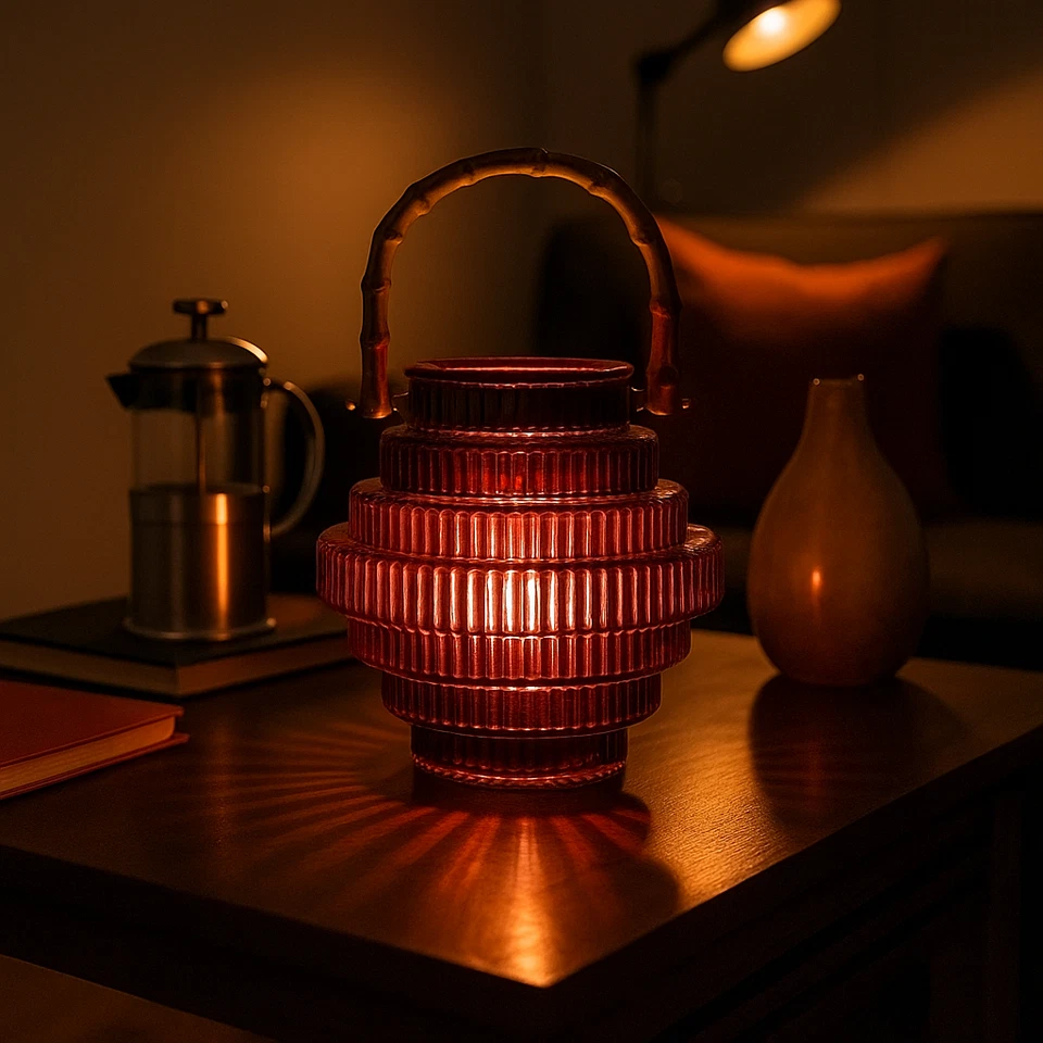 Lantern Lamp – Dark Red | Battery Operated Vintage Pattern LED Night Light - Image 3 of 4