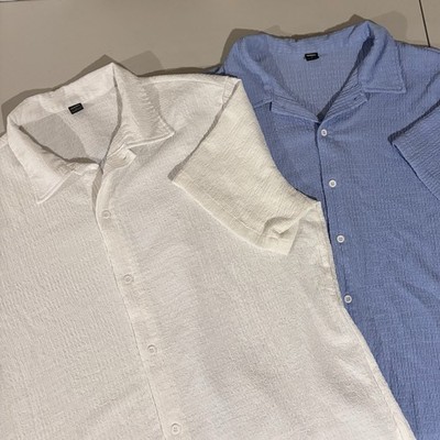 Manfinity Textured Short Sleeve Button Front Shirt Mens Large Lot Of Two RR-3