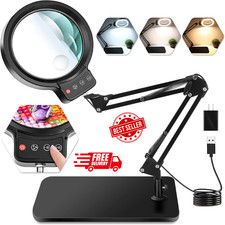 10X 30X Large Magnifying Glass with Light and Stand, 5-Inch Lighted Magnifier, 7