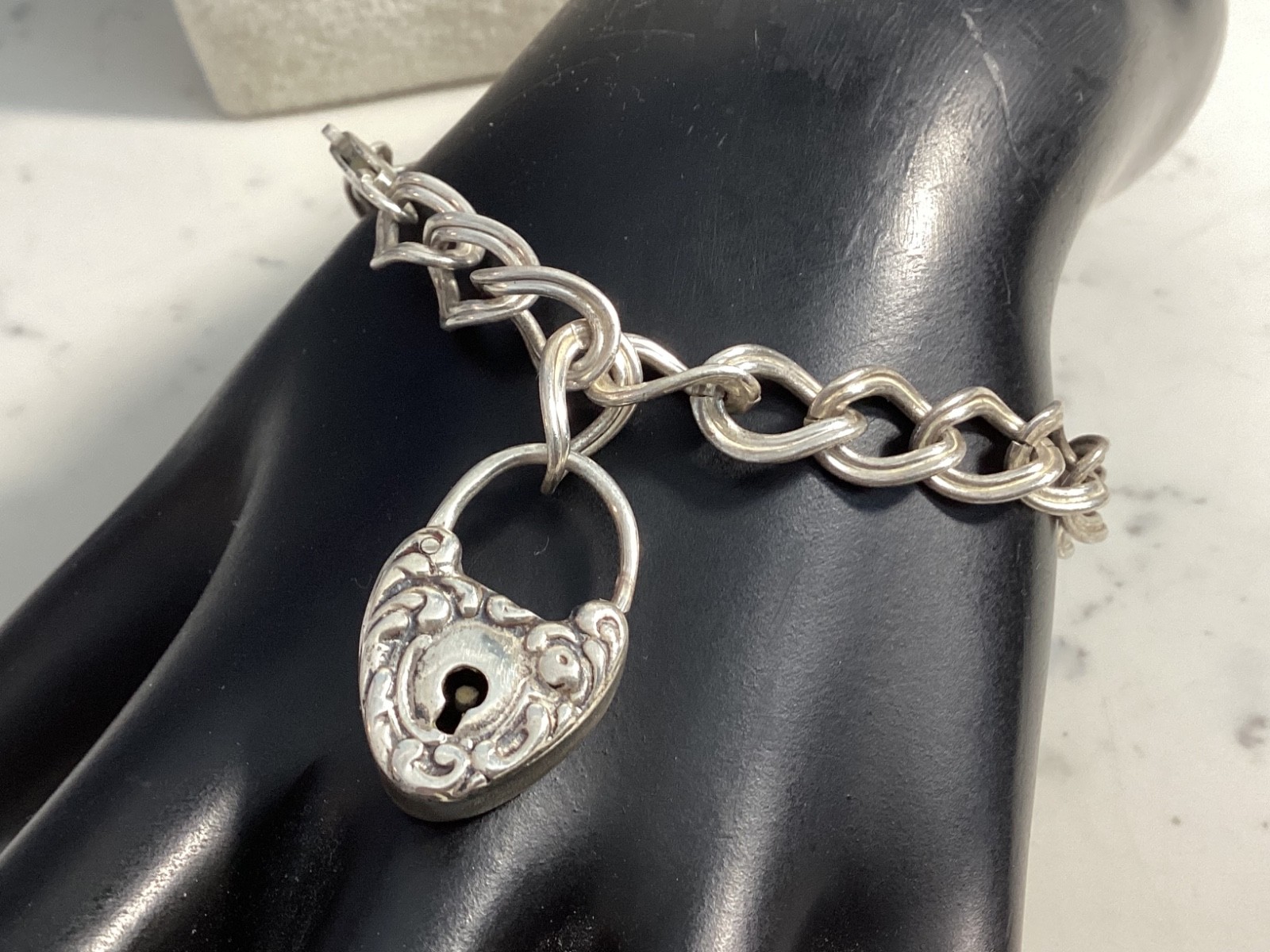 AUTHENTIC SIGNED STERLING SILVER HEART CHARM BRAC… - image 1