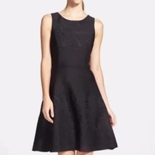 Vera Wang Scuba Neoprene Embossed Fit N Flare Sleeveless Dress - size 10