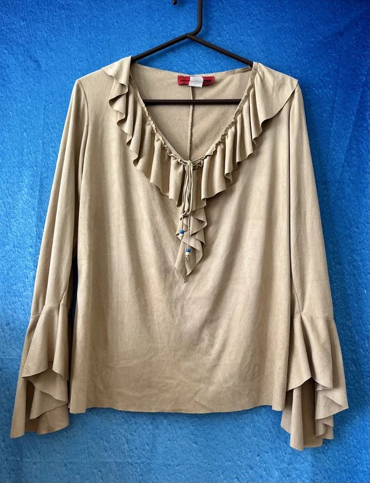 NECESSARY OBJECTS by Ady Gluck Frankel Women's Faux Suede Ruffle Beads Top L - Image 2 of 4