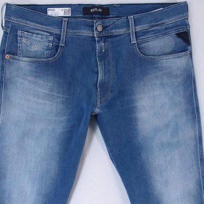 Herrens Replay M914 ANBASS Slim Tapered Elasthan Blau Jeans W38 L32