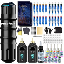 POSEIDON Tattoo Pen Kit Wiress Tattoo Kit with 2Pcs 1500Mah Batteries