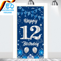 12.Geburtstag Banner Dekoration Banner Hintergrund Blau Silber 12.Happy Birthday