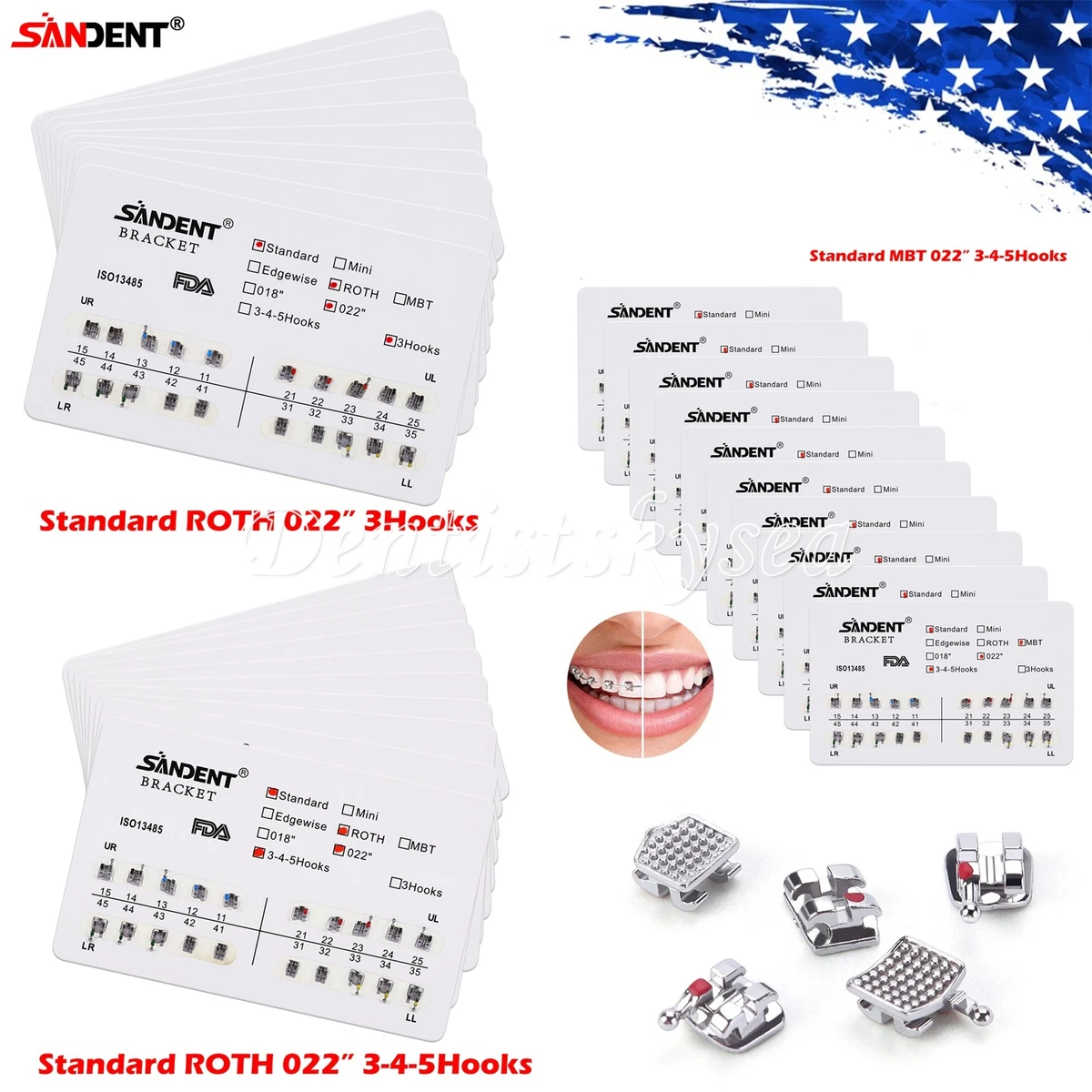 50 Staffe Ortodontiche Metalliche MBT 022 Con 3 Ganci, Lotto Per Laboratorio