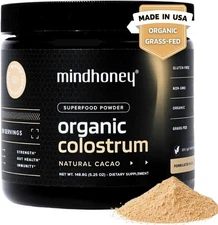 MINDHONEY Organic Colostrum Cacao Flavored Superfood Powder Grass-fed Gut Health