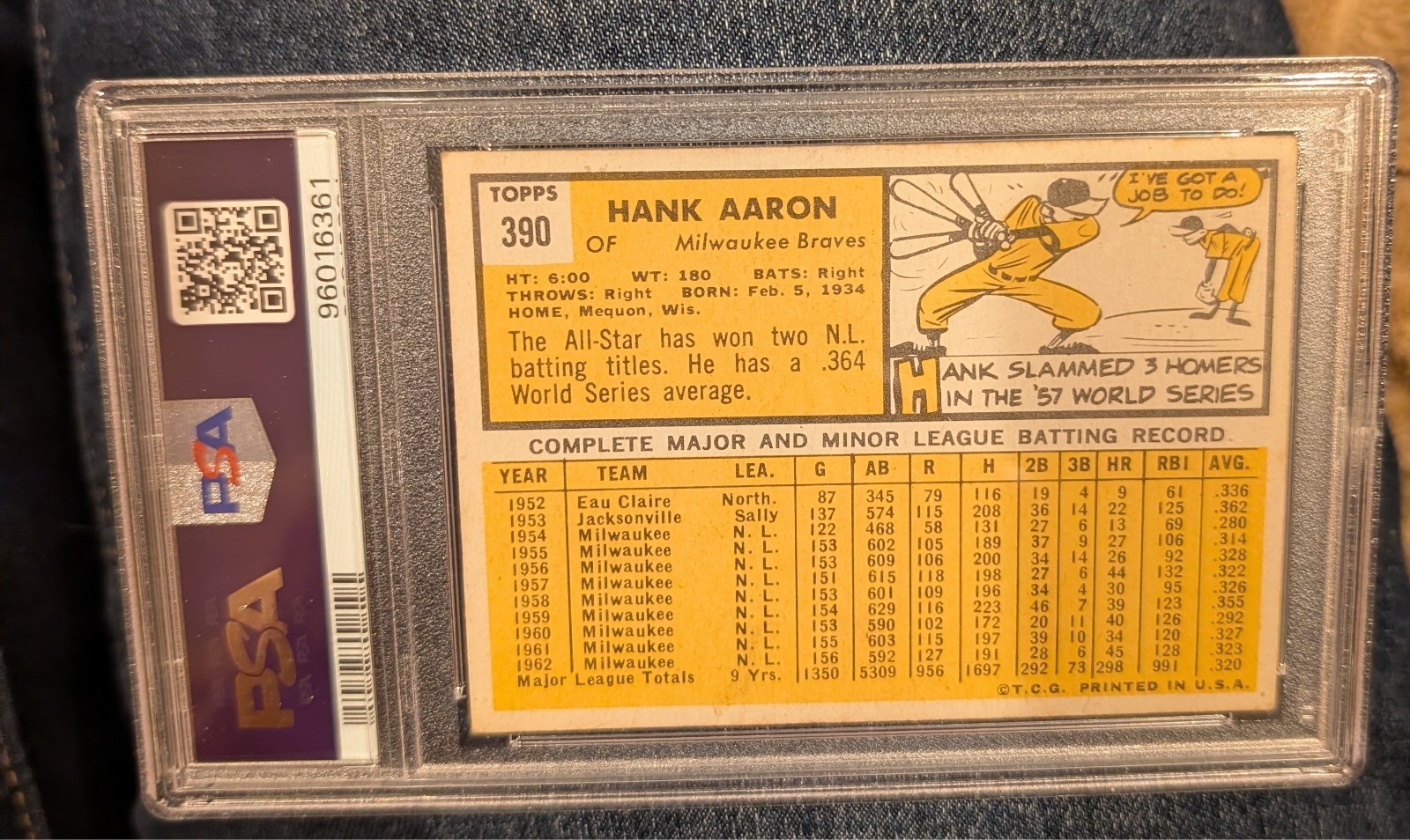 1963 Topps Hank Aaron #390 PSA GRADED 4 VG-EX view 2