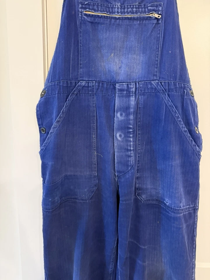 Винтажный 40-х 50-х французский мягкий молескин индиго спецодежда комбинезон усы и ремонт - Изображение 2 из 4