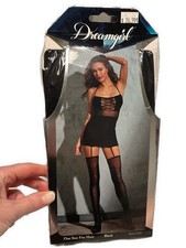 Dreamgirl New Solid Black 0235 Sheer Garter Dress Criss Cross One Size