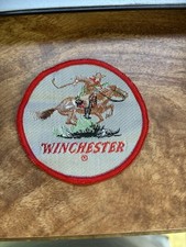 Winchester Rifle Gun Logo PATCH Rare Vtg 70s 3 Woven Hat Bag Horse Gray Red