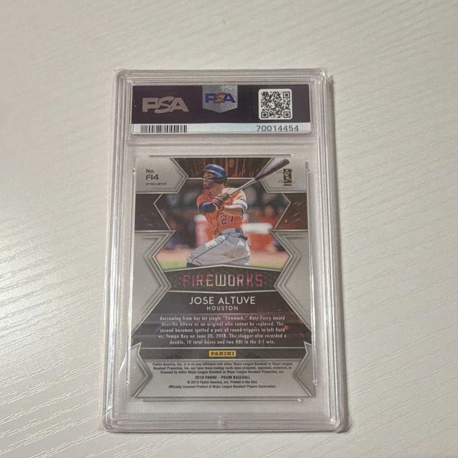 Panini 2019 Prizm Fireworks Prizm Jose Altuve Houston Astros #F14 PSA 10 view 2