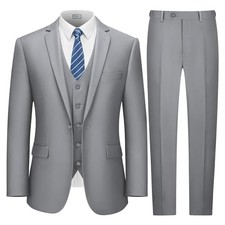Suits for Men, 3 Piece Men's Suit Slim Fit, Solid Jacket XX-Large Light Grey