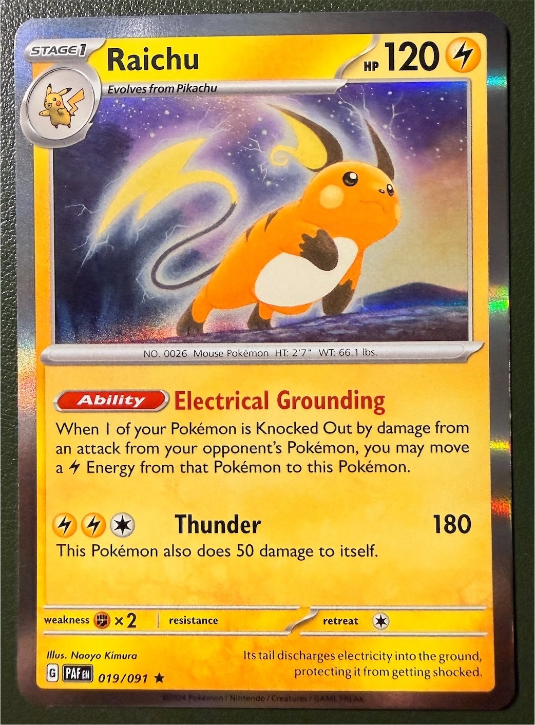 Pokemon TCG Raichu 19/91 Paldean Fates SV4.5 Holo NM