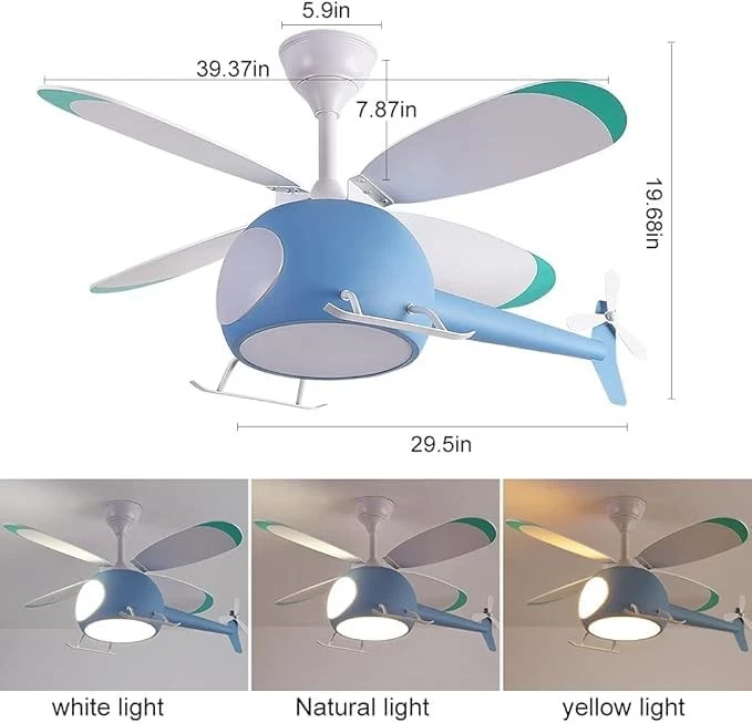 42 inch Children's Bedroom Helicopter Model Ceiling Fan with LightsRemote Con... - Image 4 of 4
