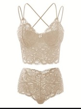 Women'S Sexy Floral Lace Lingerie Set, Strapless Bra with Cross Straps