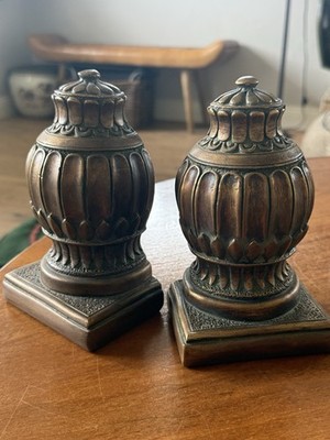 Pair Finial Bookends By Andrea Of Sadek Heavy Cast Resin Faux Bronze Book Ends