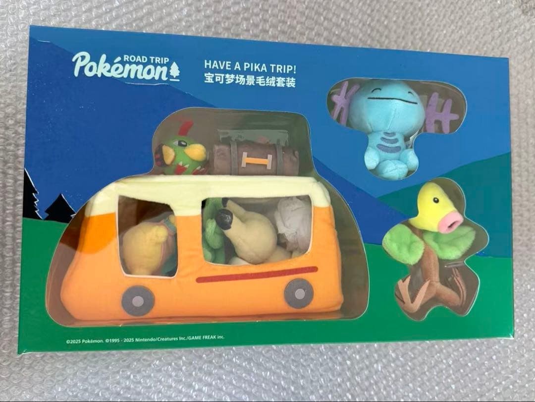 Pokemon Pikachu Natu Mimikyu Wooper Plush Set Camping Bus Limited