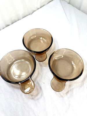 Set of 3 Vtg Grab it Vision Glass Bowls Amber Corning Ware V-150-B  15oz USA FSh