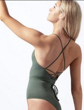 Capezio NWT Safari Green Ribbed Camisole Crisscross Straps Ballet Dance Leotard