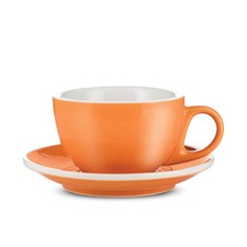 Espresso Parts 6 oz Cappuccino Cup with Saucer Orange & White Cafe