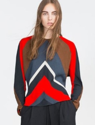 Zara Basic Colorblock Chevron Dolman Top Sleeve Relaxed Fit Blouse Size XS