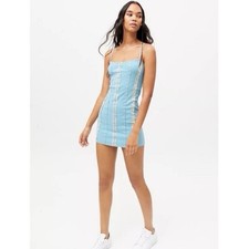 Y2K Urban Outfitters Seamed Ribbed Mini Dress in Sky Blue Size Medium Lace