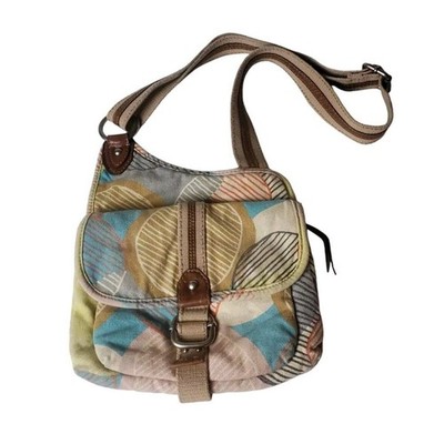 Fossil Organizer Messenger Sling Crossbody Canvas Adjustable Straps Multicolor
