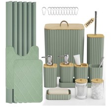 Bathroom Accessory Set 25PC Shower Curtain Rugs Trash Can Dispenser