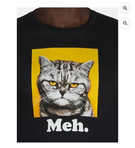 Unbranded Mens 2XL Black Cotton Meh Angry Cat Graphic Tee T-shirt NWT - 第 3/4 張圖片
