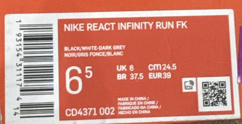 Nike React Infinity Run FK Flyknit - UK 6 EU 39 US 6.5 - CD4371-002 - Picture 11 of 11