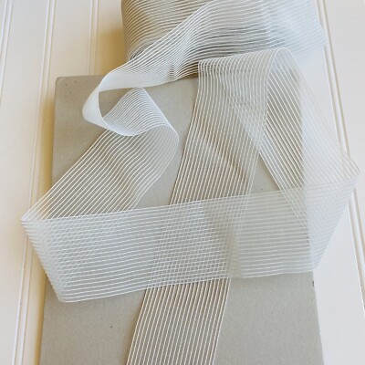 2 Yards White & Clear Stripe Elastic Band Trim for Sewing/Crafts/Belt/2.75'' Wide