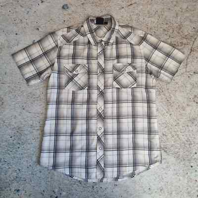 Vintage Western Hemd Large Herren Kariert Kurzarm Cowboy Skater - Grau L