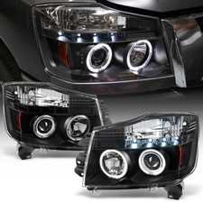 Black Headlamps For 2004-2015 Titan Led Halo Projector Headlights Set Leftright