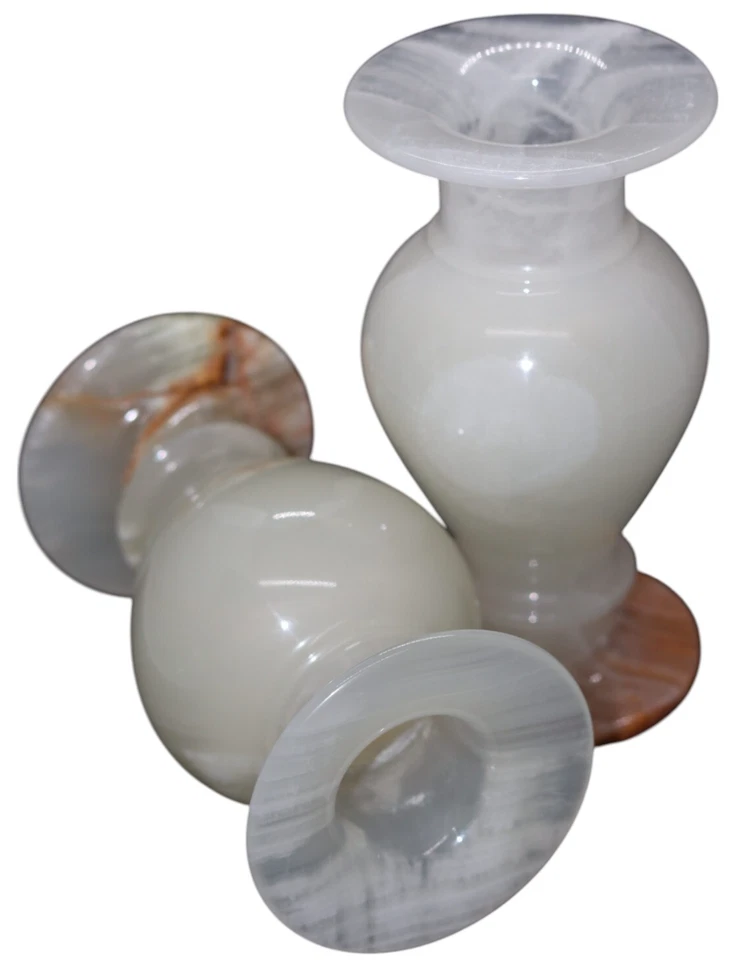 Handmade Antique Flower Vase White Onyx Brown Tone,Height:6", Diameter: 3" -2 pc - Image 4 of 4