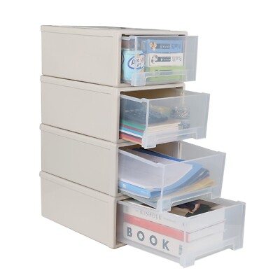 4 Packs 18 Quart Plastic Stacking Storage Drawers, Large Stackable Drawer Unit