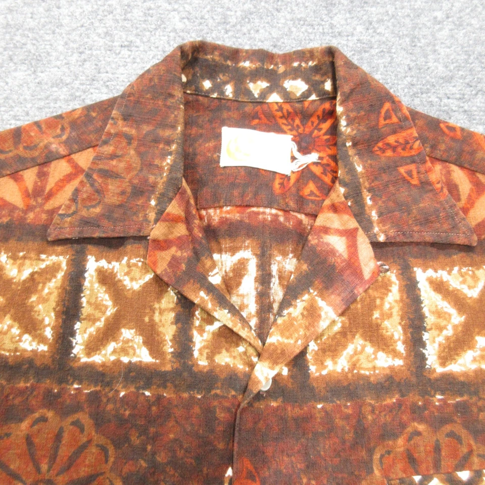 Vtg Iolani Shirt Mens Large Brown Camp Loop Hawaiian Aloha Barkcloth - Image 2 of 4