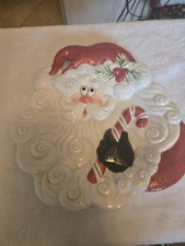 2003 Fitz Floyd Holiday Essentials Christmas Canape Plate Santa With Candy Cane