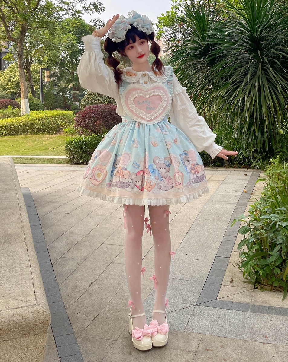 Bakery Bear Women's Lolita OP Short Sleeve Dress /White Blouse / SK Jumper  Skirt | eBay