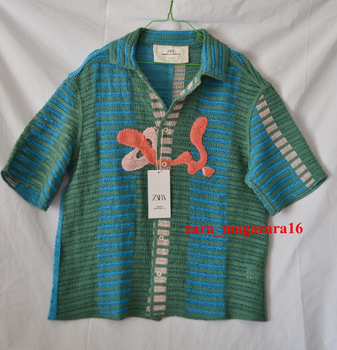 ZARA MAN NEW LIMITED EDITION BLUE EMBROIDERED CROCHET SHIRT ZARA MAN NEW LIMITED EDITION BLUE EMBROIDERED CROCHET SHIRT