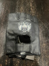 Fingerless Leather Gloves with Skull Embroider on the Gloves - Real Leather